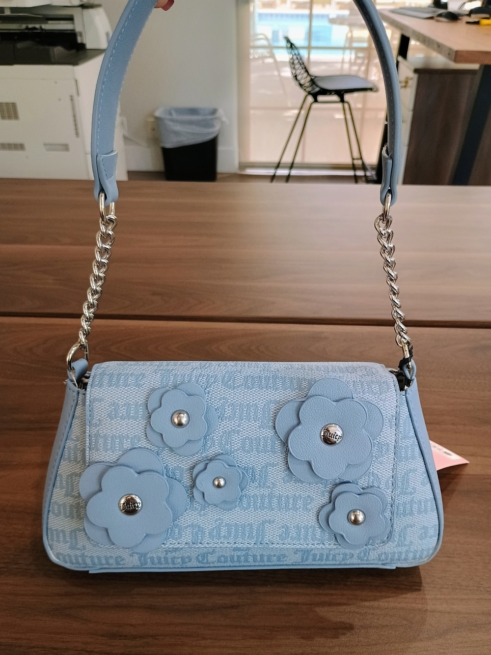Juicy Couture Light Blue Floral Appliqué Shoulder Bag